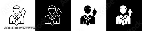Motivation icon set in line and glyph style on black and white background