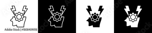 Stress icon set in line and glyph style on black and white background