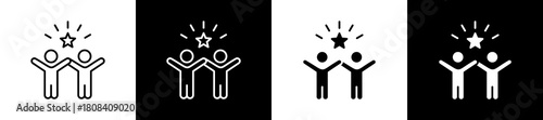 Satisfaction icon set in line and glyph style on black and white background