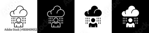 Disorder icon set in line and glyph style on black and white background