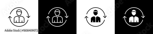 Interaction icon set in line and glyph style on black and white background