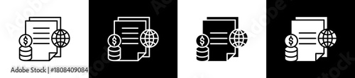 Economic icon set in line and glyph style on black and white background