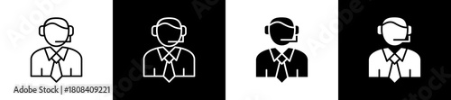 Call Center icon set in line and glyph style on black and white background