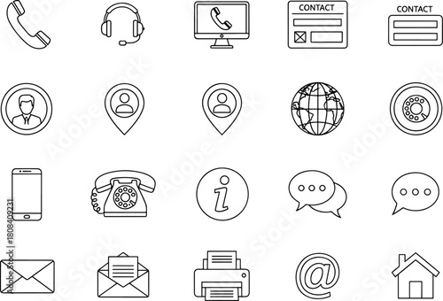 Contact and communication icons set with different methods
