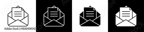 Mail icon set in line and glyph style on black and white background