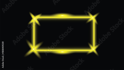 Neon Rectangle Shape with Glowing Light Effect on Dark Background