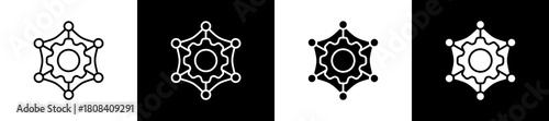 Framework icon set in line and glyph style on black and white background