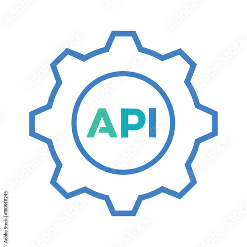 Blue gear with api text isolated on white background for application programming
