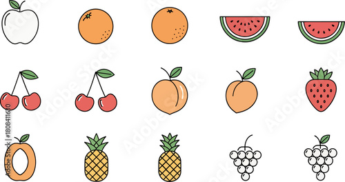 Collection of colorful fruit icons on a white background