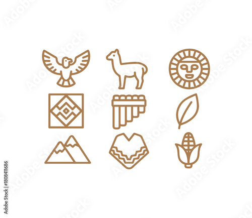 Andean Culture Icons Collection Indigenous Symbols and Nature Elements