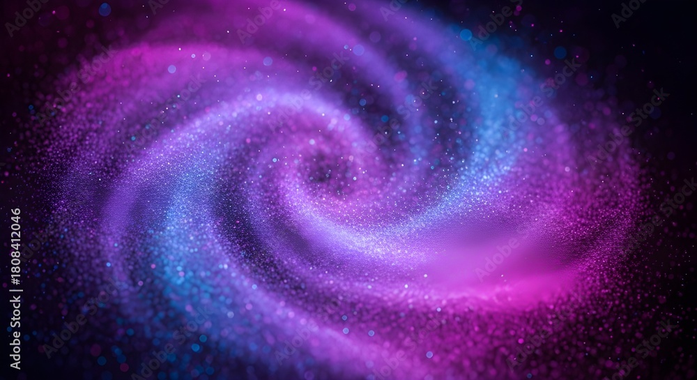 Fototapeta premium Fluorescent dust cloud, glowing under ultraviolet light, with subtle gradients of bright purples, pinks, and blues creating an otherworldly effect. 