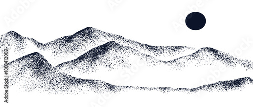 Grain stippled texture mountain range. Spray Painted mountain landscape on vintage style. use for print art, poster, cover, banner