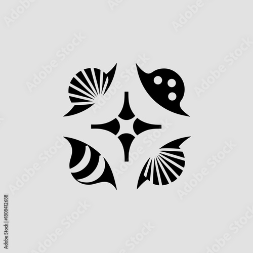 Abstract sea life pattern with shells and a fourpointed star