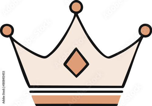 A simple beige crown with a diamond shape in the center and small circles on the tips of its points, symbolizing royalty and power