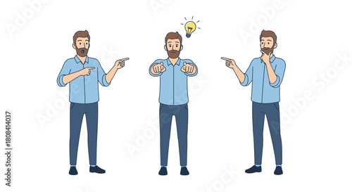 Brainstorming ideas with a team, pointing for feedback, inspiring new perspectives in business, innovation and problem-solving, originally from a scalable vector graphic