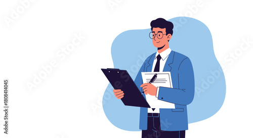 Business professional reviewing documents with pen in hand, ready for success, perfect for corporate, financial, or education needs in your next project