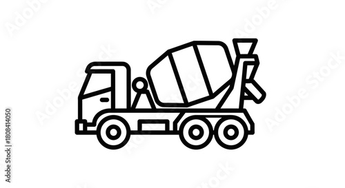 Concrete Mixer Truck Illustration: This image depicts a concrete mixer truck, essential for construction and transport of concrete, against a plain backdrop. The truck is rendered in a clean.