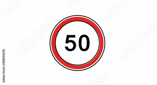 Speed Limit Sign: A circular road sign prominently displaying the number 50, encircled by a red border, representing a clear directive for traffic regulation and road safety.