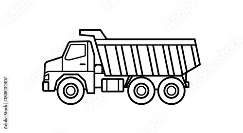 Silhouette of a Heavy-Duty Dump Truck: A detailed outline of a robust dump truck, rendered in a crisp, clean aesthetic, showcasing its powerful design.