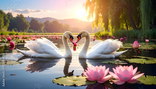 Fototapeta Naklejka Na Ścianę i Meble -  swans in the lake at the morning