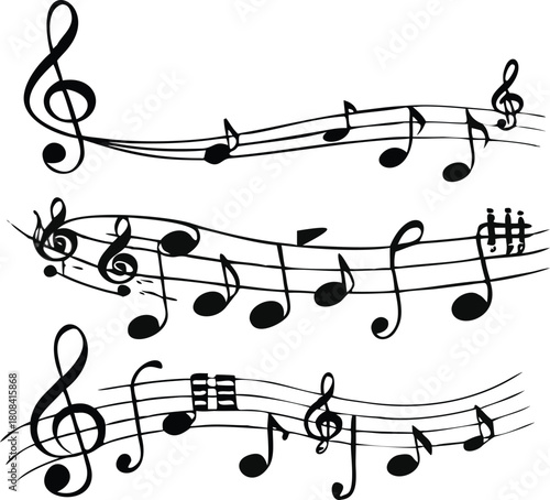 A visual representation of musical notes and staves in black and white