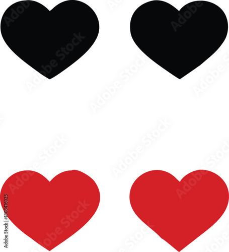 Two black hearts are positioned above two vibrant red hearts distinctly high quality