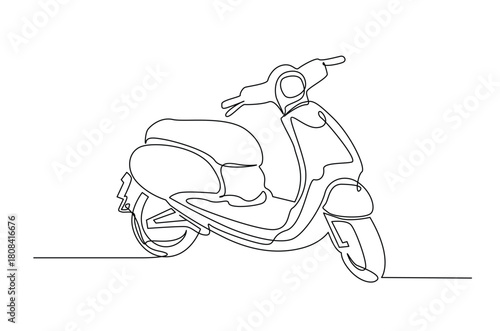 Continuous one line drawing Retro Scooter. Vintage Scooter in single line art illustration. Editable vector.