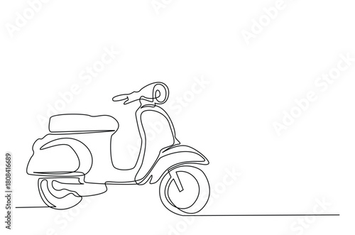 Continuous one line drawing Retro Scooter. Vintage Scooter in single line art illustration. Editable vector.