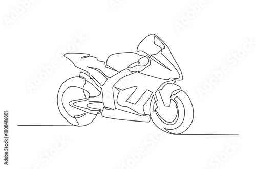 Continuous one line drawing modern motorsport. Motorsport bike in single line art illustration. Editable vector.