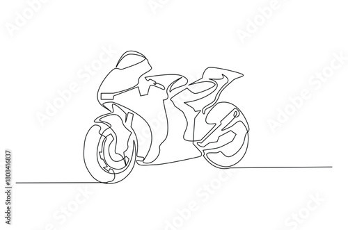 Continuous one line drawing modern motorsport. Motorsport bike in single line art illustration. Editable vector.