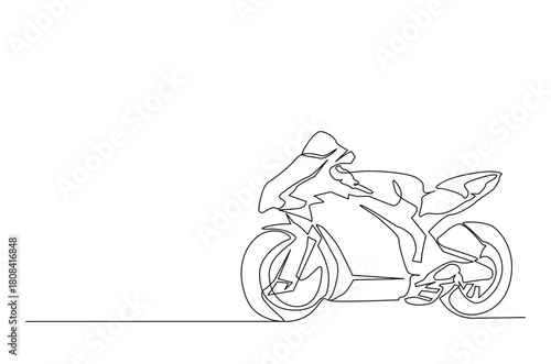 Continuous one line drawing modern motorsport. Motorsport bike in single line art illustration. Editable vector.