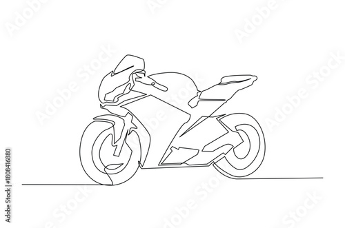 Continuous one line drawing modern motorsport. Motorsport bike in single line art illustration. Editable vector.