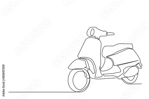 Continuous one line drawing Retro Scooter. Vintage Scooter in single line art illustration. Editable vector.