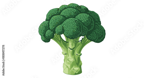 A cute cartoon broccoli character with a sleeping face is illustrated in a detailed pixel art style on a white background.