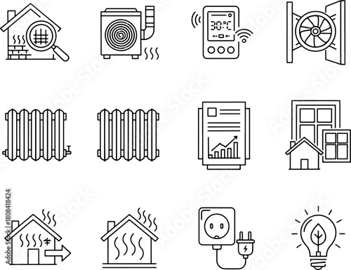 Set of vector icons for heating and energy efficiency services