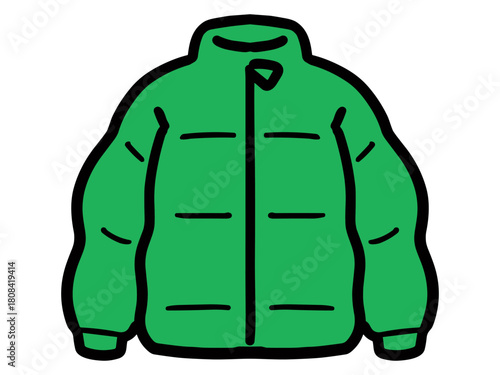 もこもこした緑のダウンジャケットのシンプルなアイコン