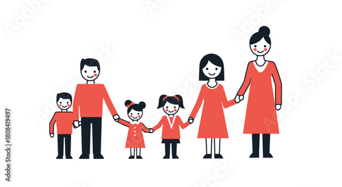 Happy Diverse Family Holding Hands Together Lifestyle Illustration