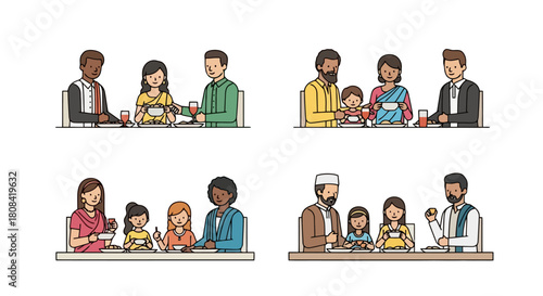 Diverse Families Enjoying Meals Together Unity Celebration and Connection
