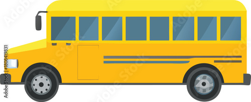 A bright yellow school bus side view simple design isolated on white
