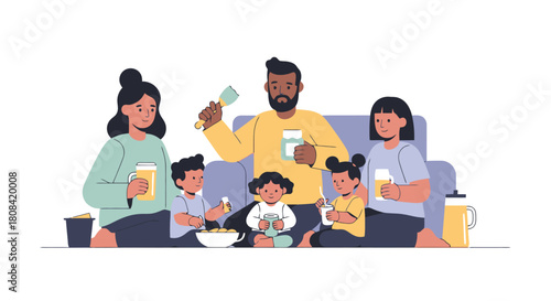 Diverse Family Enjoying Leisure Time Together At Home Relaxing Evening