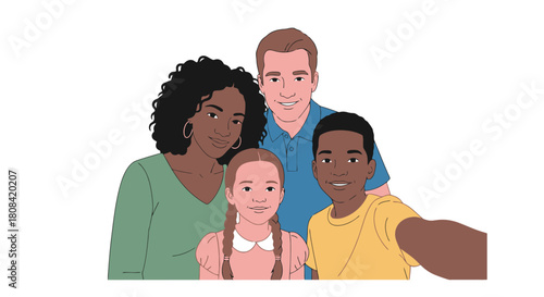 Diverse Family Captures Cherished Moment with Selfie Stick