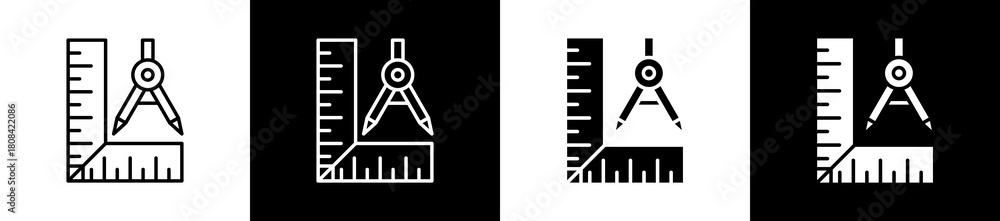 Obraz premium Geometry icon set in line and glyph style on black and white background