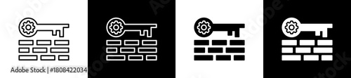Keywords icon set in line and glyph style on black and white background