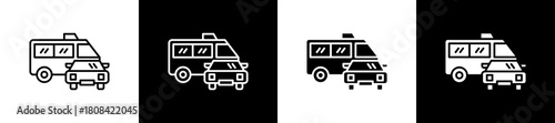 Traffic icon set in line and glyph style on black and white background