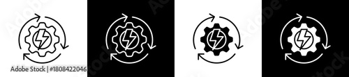 Mobility icon set in line and glyph style on black and white background