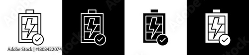Battery icon set in line and glyph style on black and white background