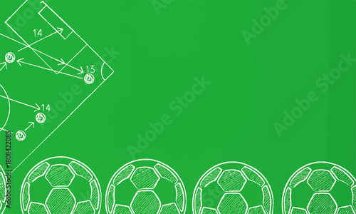 Green grass soccer football field with a ball for a game, sport, or championship match illustration