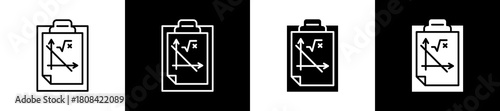 Algebra icon set in line and glyph style on black and white background