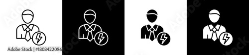 Power icon set in line and glyph style on black and white background