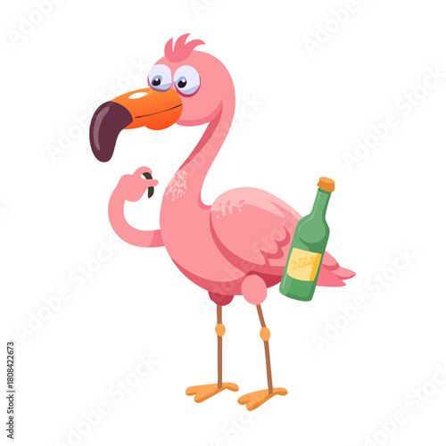 Funny Flamingo Drinking Beer
